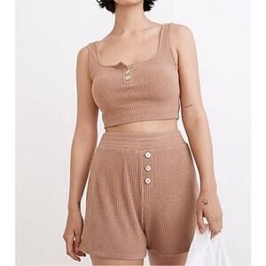 Madewell MWL Ribbed Cropped Tank Top and Shorts Set Brown - Tank L Shorts S